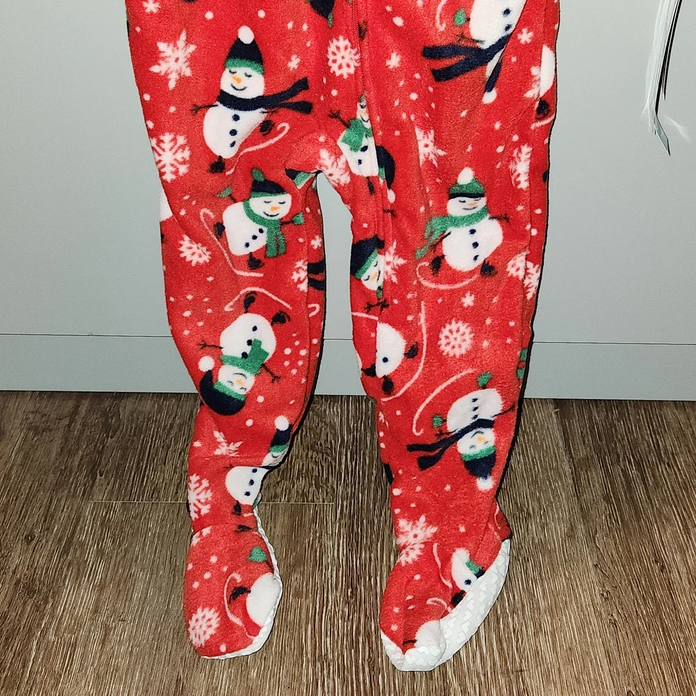 Red & White Snowman Fleece Bodysuit Pajamas